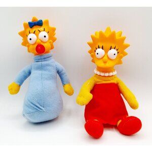 Lisa & Maggie Simpson 1990 Plush Doll Vinyl Rubber Head 1990s The Simpsons
